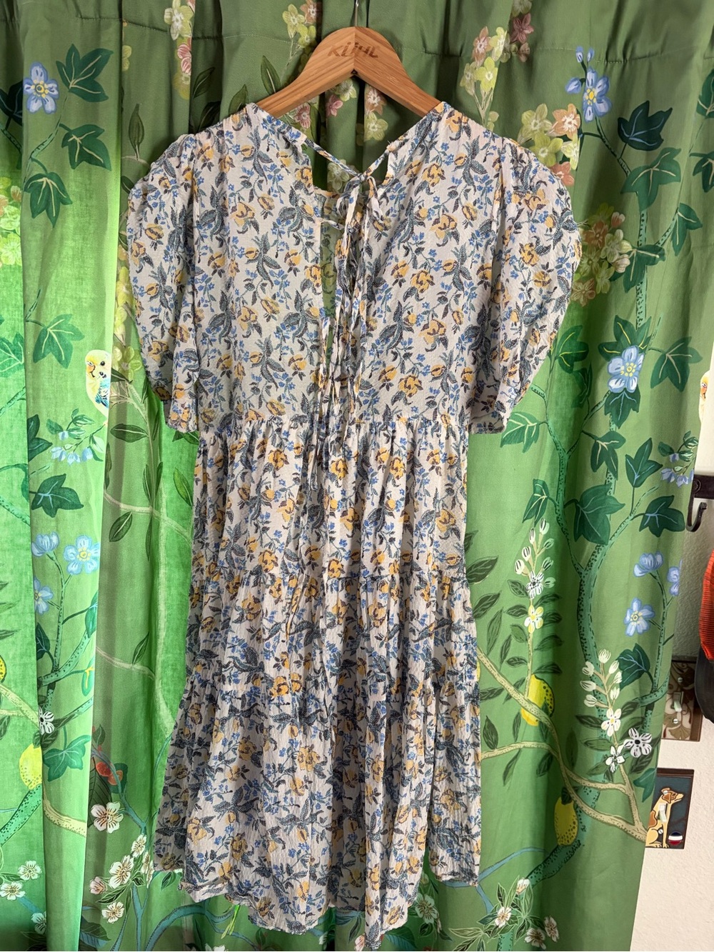 En Saison Floral Puff-Sleeve Midi Dress in Blue, Yellow, Cream - Picture 5 of 8